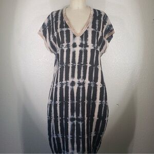 Viviana Uchitel Tree Shadow Velvet Trim Linen Dress M NWT shibori elegant boho